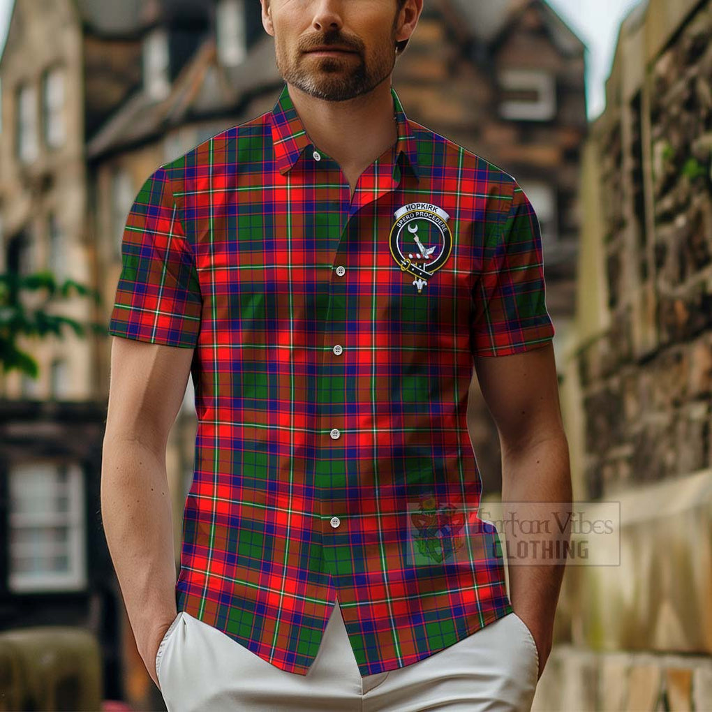 Hopkirk Tartan Hawaiian Shirt with Family Crest Celtic Skull Style - Tartan Vibes Clothing