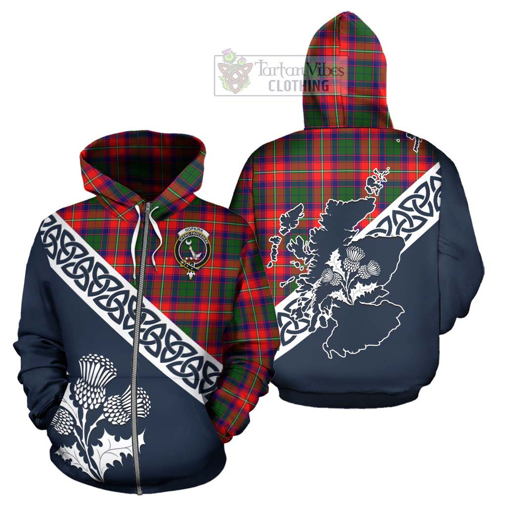 Hopkirk Tartan Hoodie Featuring Thistle and Scotland Map - Tartan Vibes Clothing