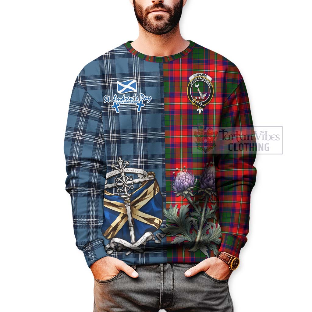 Hopkirk Tartan Sweatshirt Happy St. Andrew's Day Half Tartan Style - Tartan Vibes Clothing