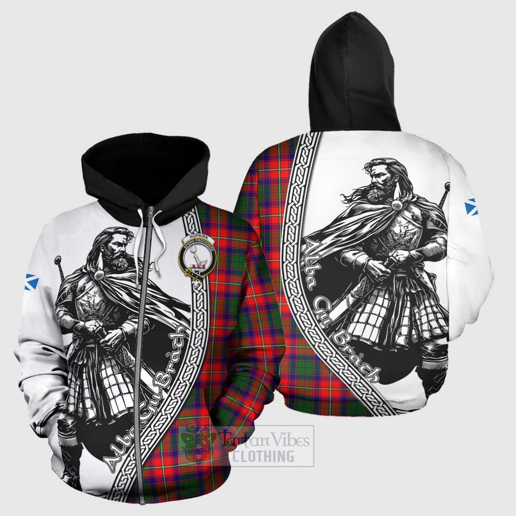 Hopkirk Tartan Clan Crest Hoodie with Highlander Warrior Celtic Style - Tartan Vibes Clothing