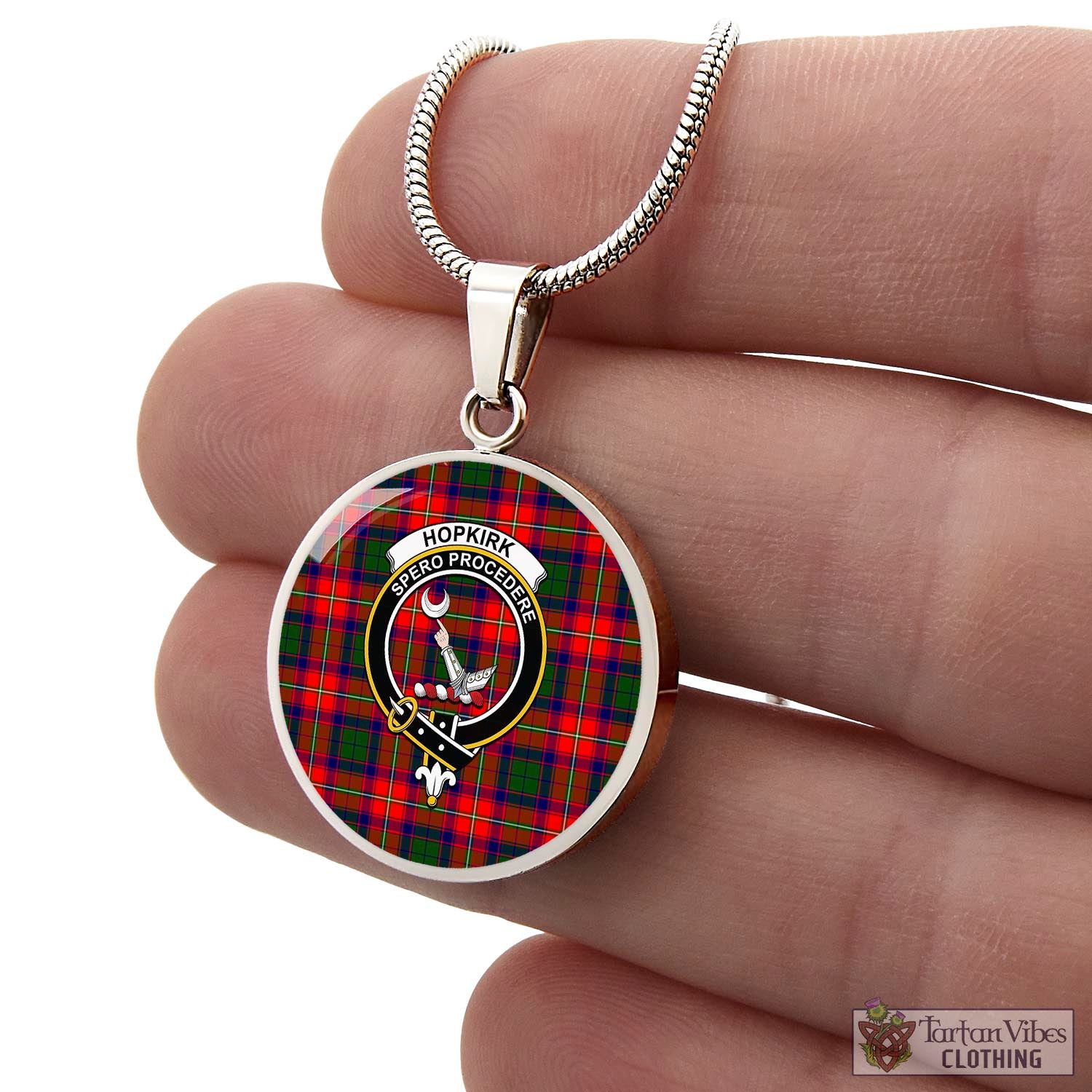 Hopkirk Tartan Circle Necklace with Family Crest - Tartan Vibes Clothing