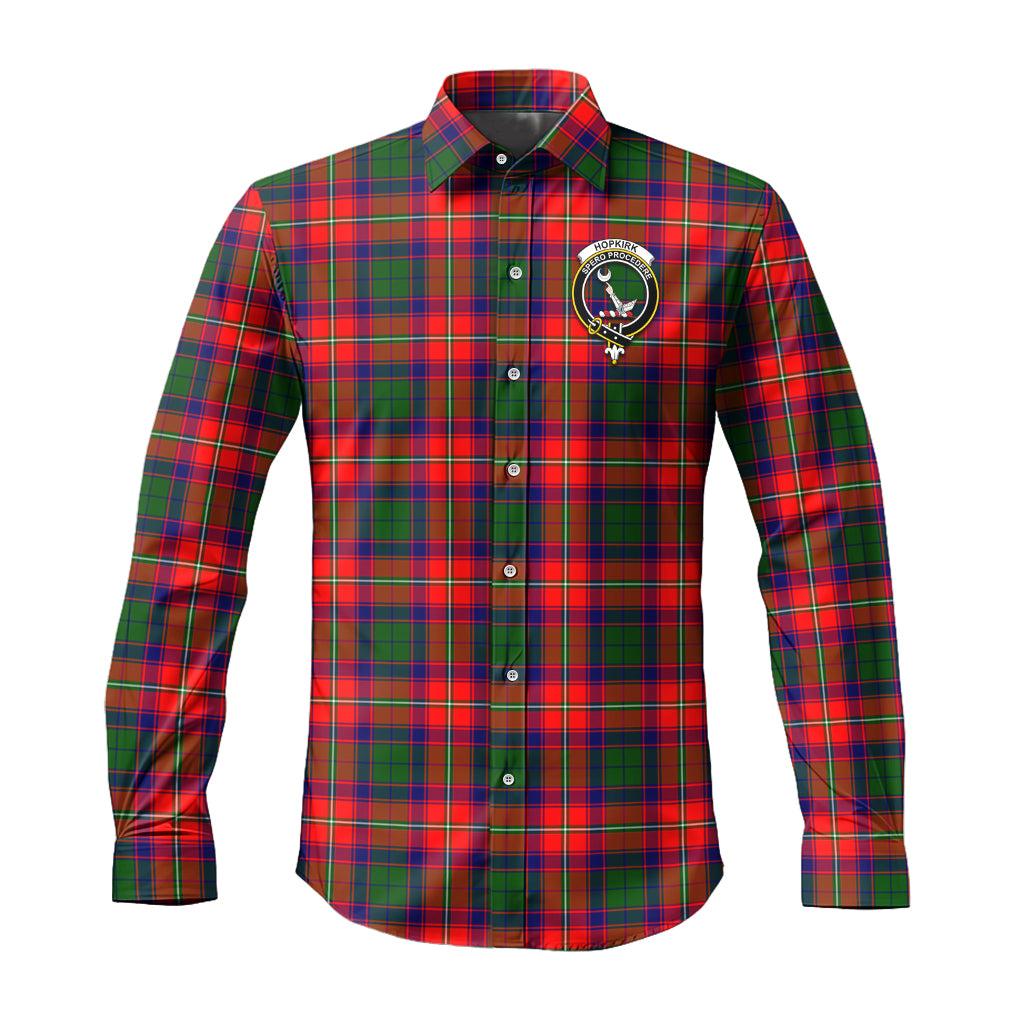 Hopkirk Tartan Long Sleeve Button Up Shirt with Family Crest Men's Shirt - Tartan Vibes Clothing