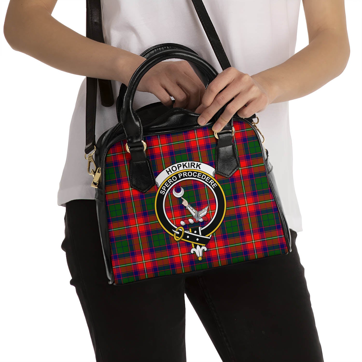 Hopkirk Tartan Shoulder Handbags with Family Crest - Tartan Vibes Clothing