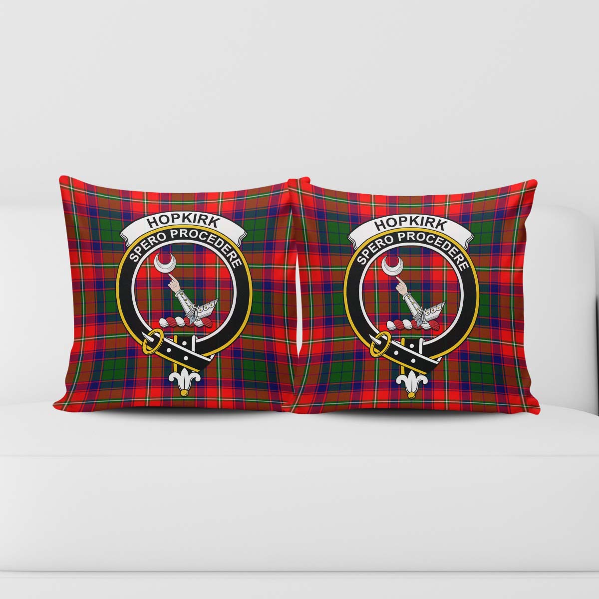 Hopkirk Tartan Pillow Cover with Family Crest - Tartan Vibes Clothing