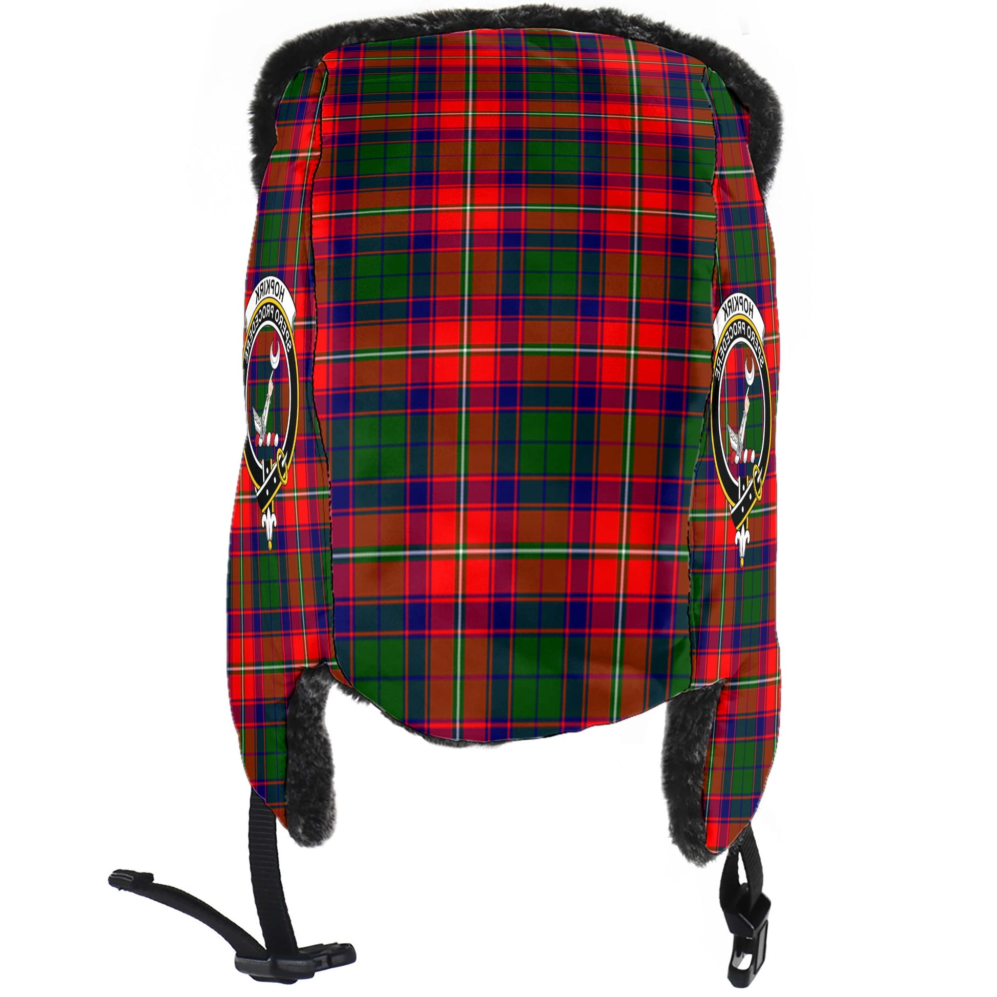 Hopkirk Tartan Winter Trapper Hat with Family Crest - Tartan Vibes Clothing