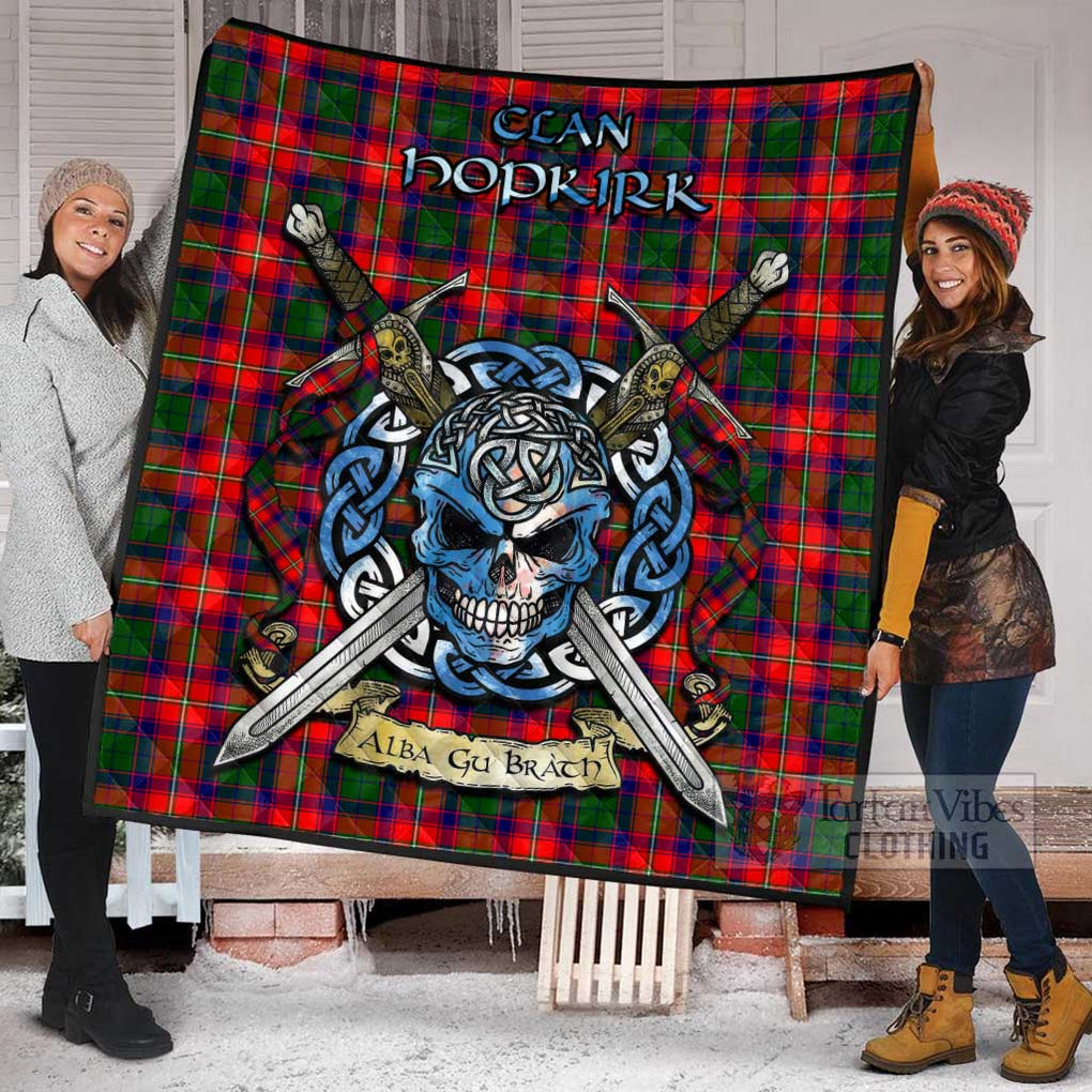 Hopkirk Tartan Quilt with Celtic Skull Alba Gu Brath Style - Tartan Vibes Clothing