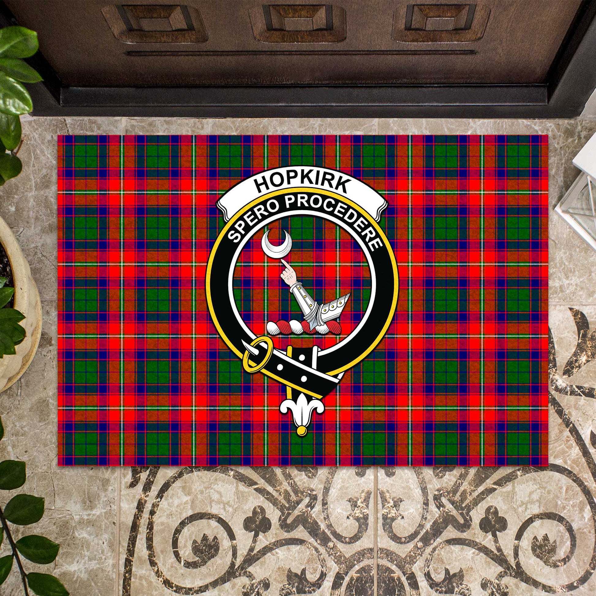 Hopkirk Tartan Crest Black Garden Flag - Gold Thistle Style main image 1