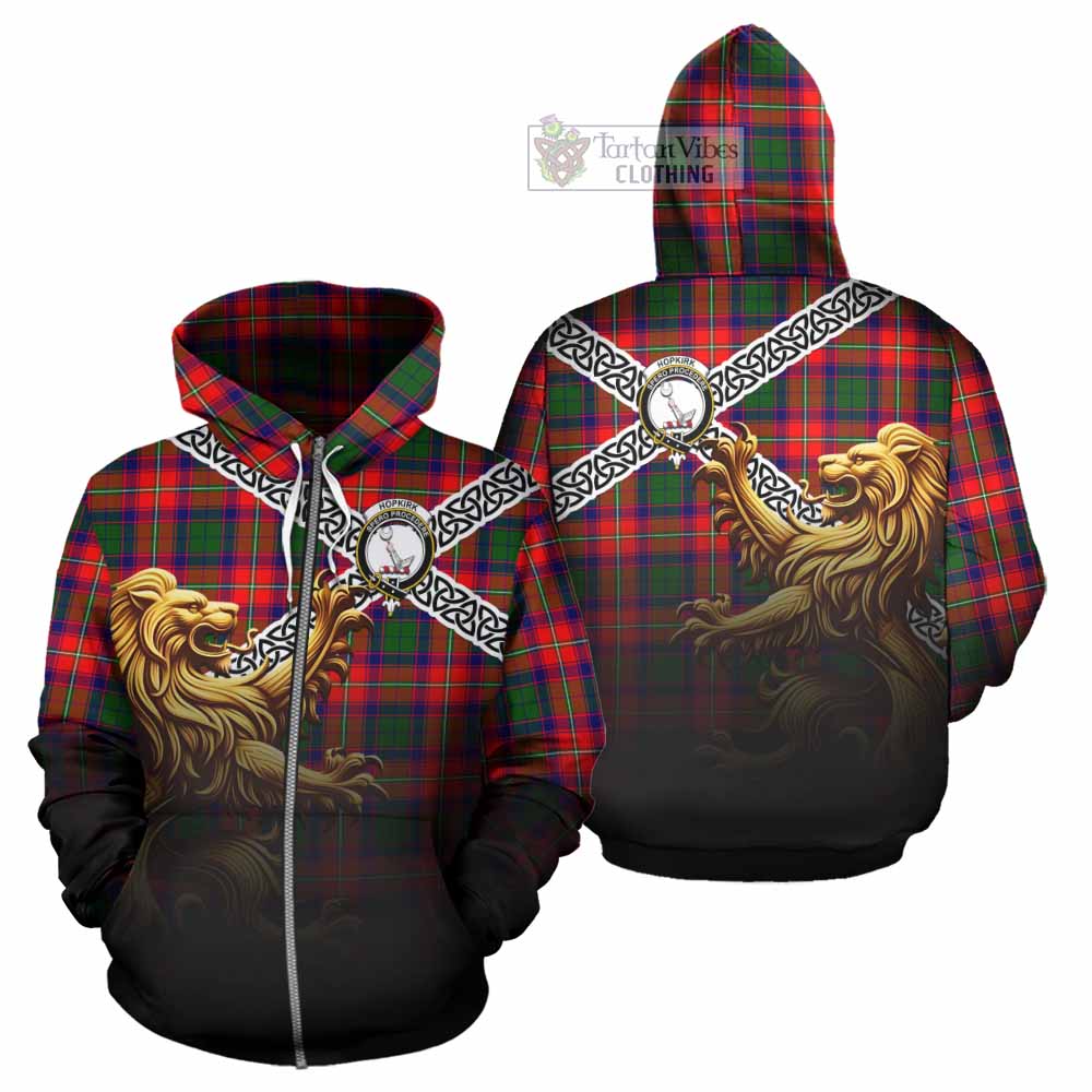 Hopkirk Crest Tartan Hoodie with Golden Lion Emblem Celtic Style Zip Hoodie - Tartan Vibes Clothing