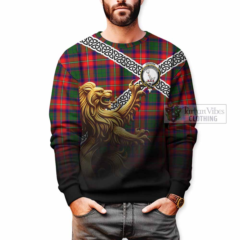 Hopkirk Crest Tartan Sweatshirt with Golden Lion Emblem Celtic Style - Tartan Vibes Clothing