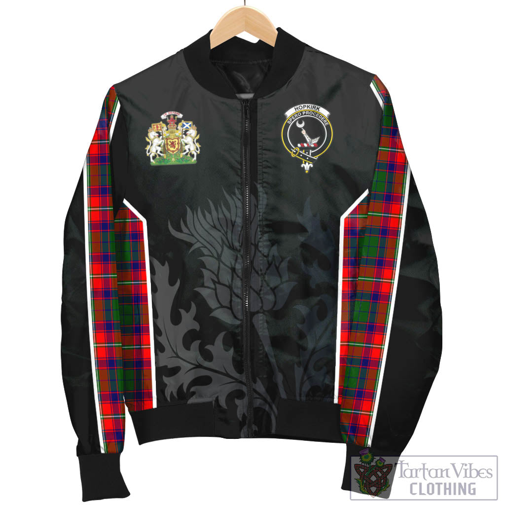 Hopkirk Tartan Bomber Jacket with Family Crest and Scottish Thistle Vibes Sport Style - Tartan Vibes Clothing