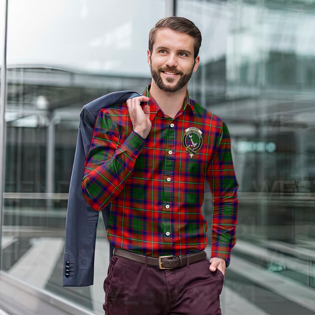 Hopkirk Tartan Long Sleeve Button Up Shirt with Family Crest - Tartan Vibes Clothing