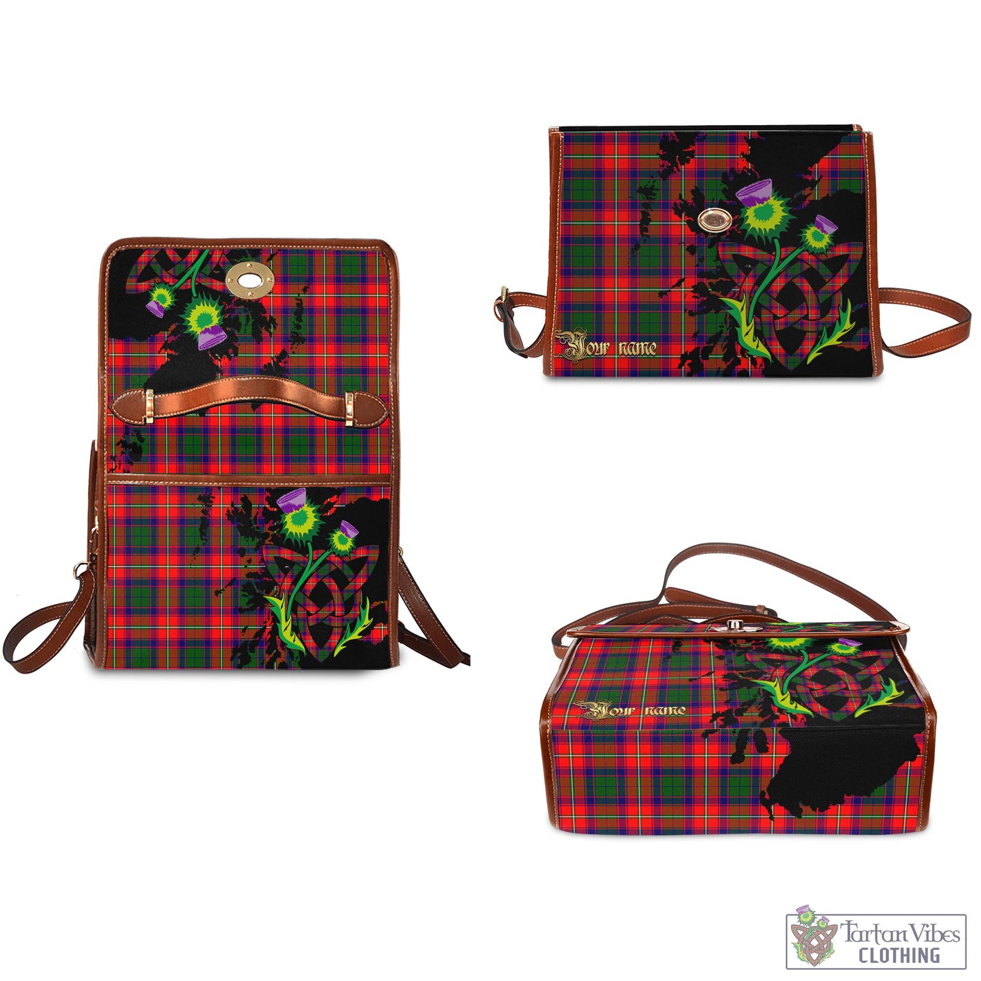 Tartan Vibes Clothing Hopkirk Tartan Waterproof Canvas Bag with Scotland Map and Thistle Celtic Accents