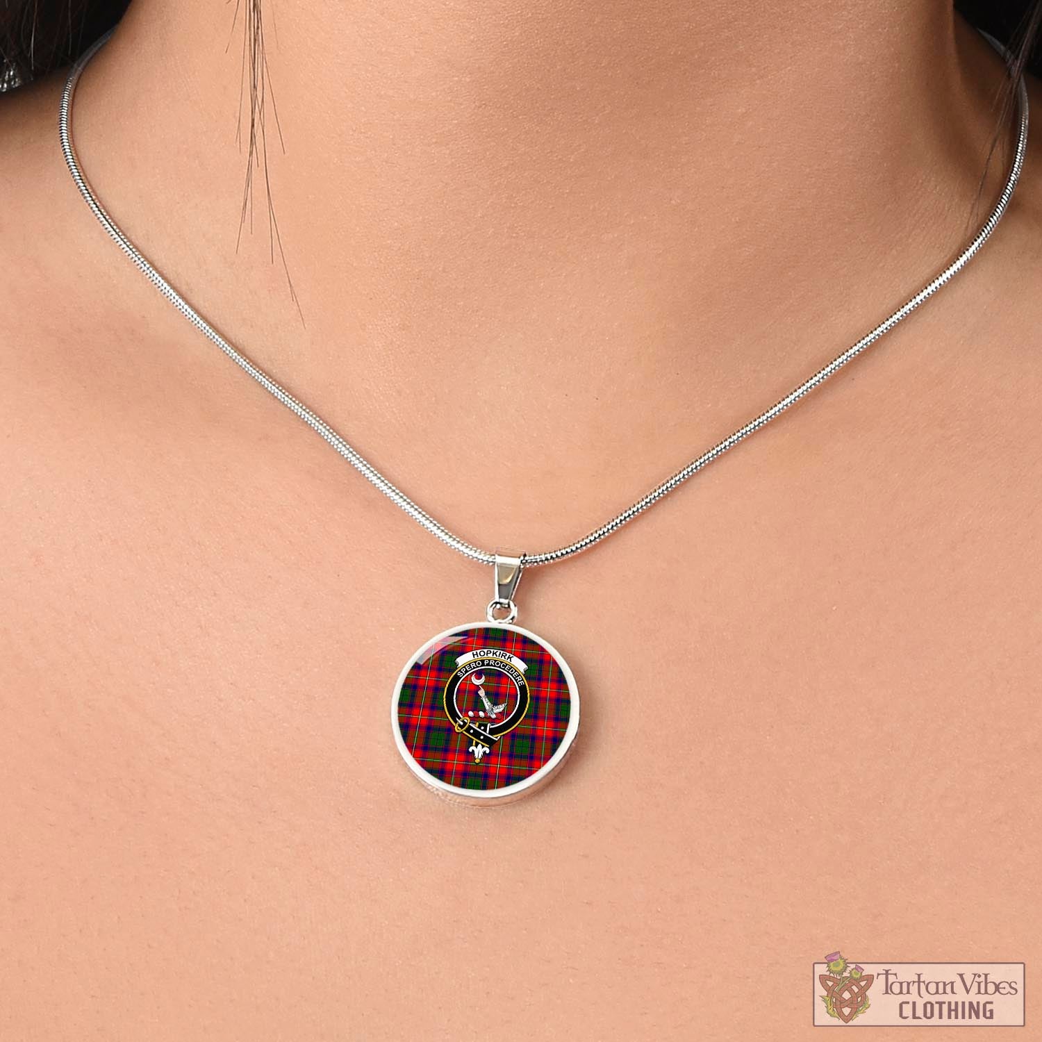 Hopkirk Tartan Circle Necklace with Family Crest - Tartan Vibes Clothing