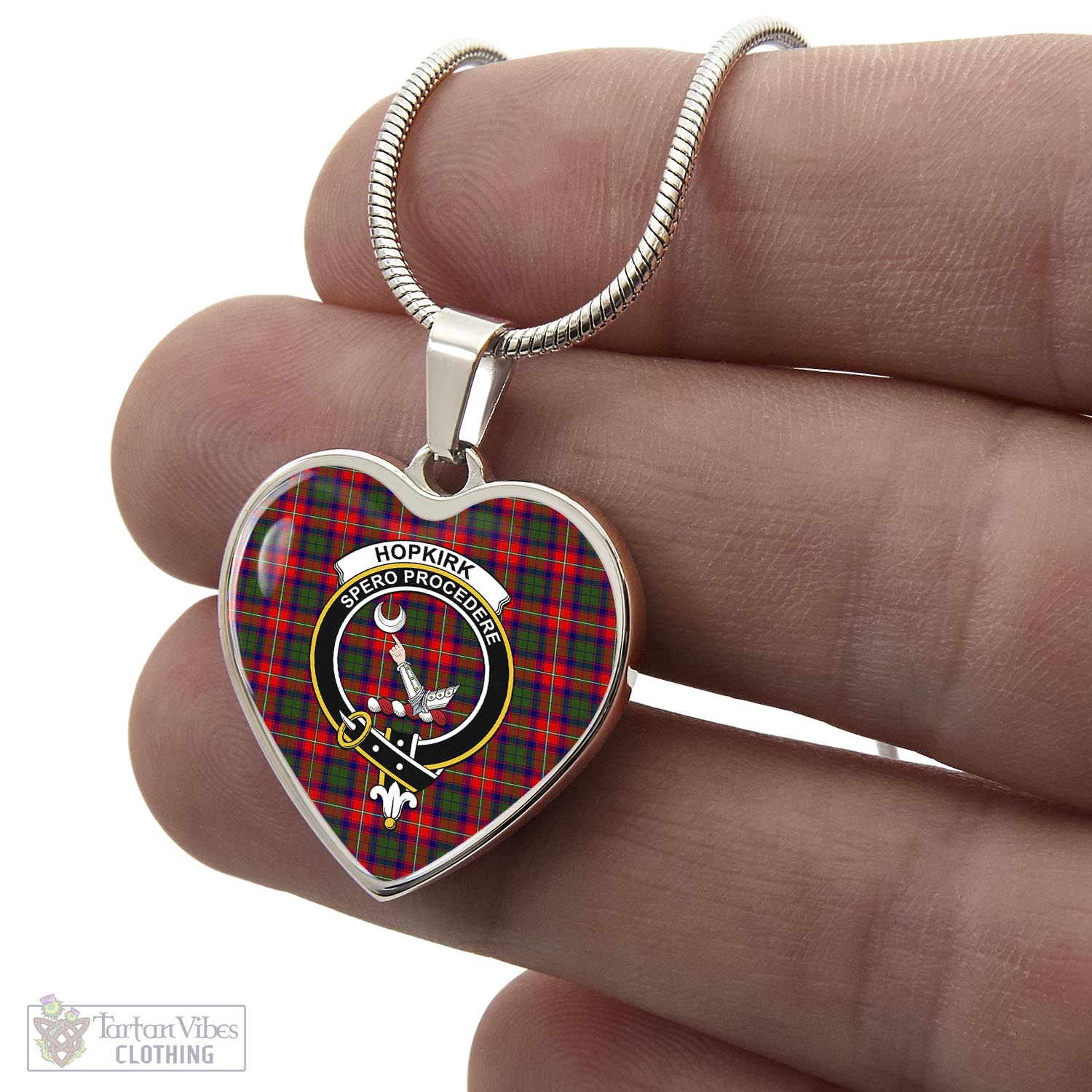 Hopkirk Tartan Heart Necklace with Family Crest - Tartan Vibes Clothing