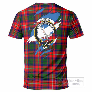 Hopkirk Clan Crest In Me Tartan T-Shirt Scotland Flag Style
