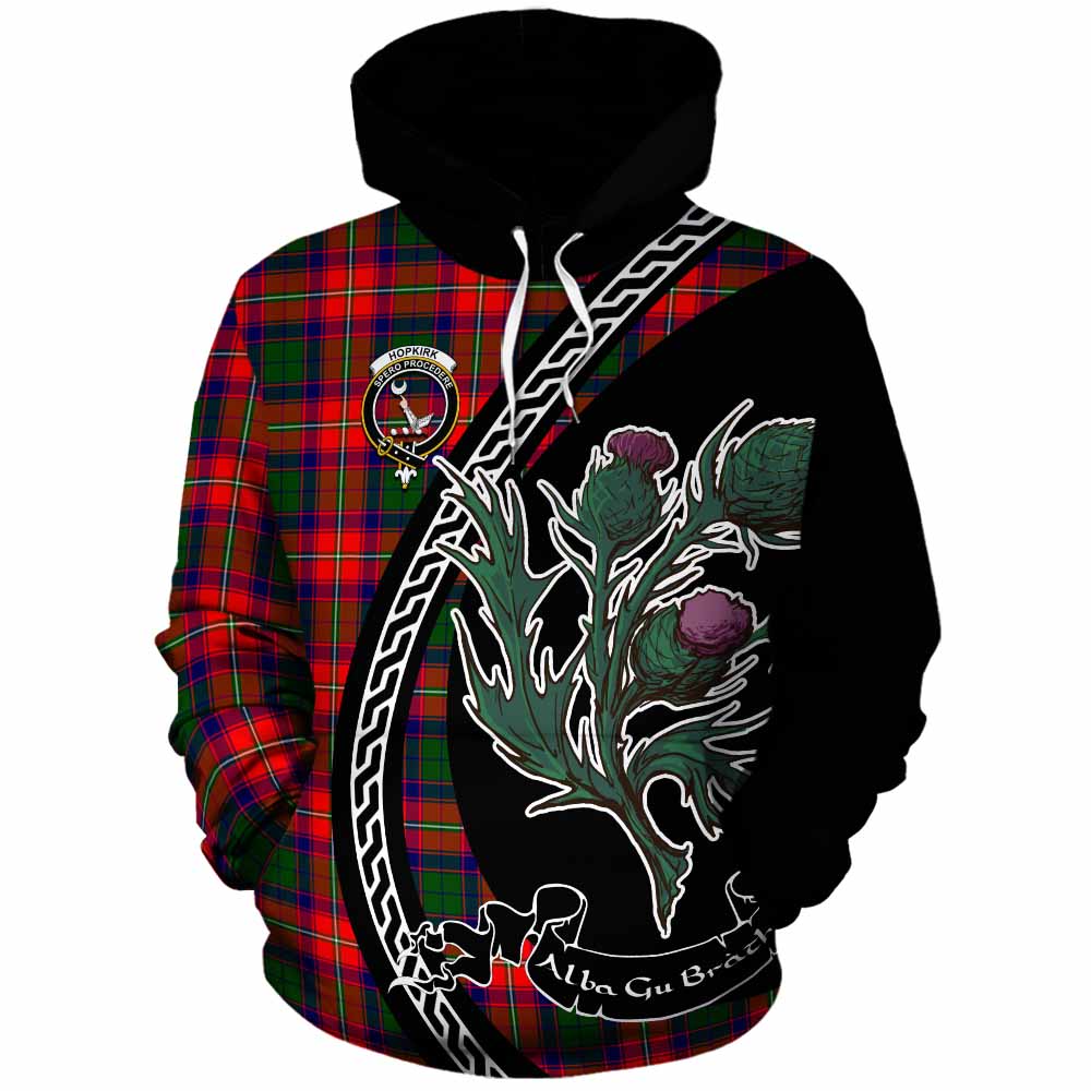 Hopkirk Family Crest Tartan Cotton Hoodie Alba Thistle Inspired - Tartan Vibes Clothing