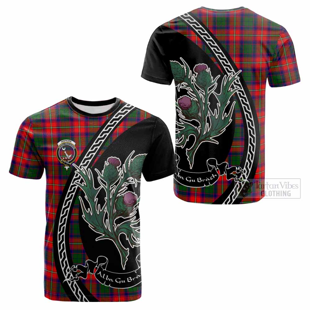 Hopkirk Family Crest Tartan Cotton T-shirt Alba Thistle Inspired - Tartan Vibes Clothing
