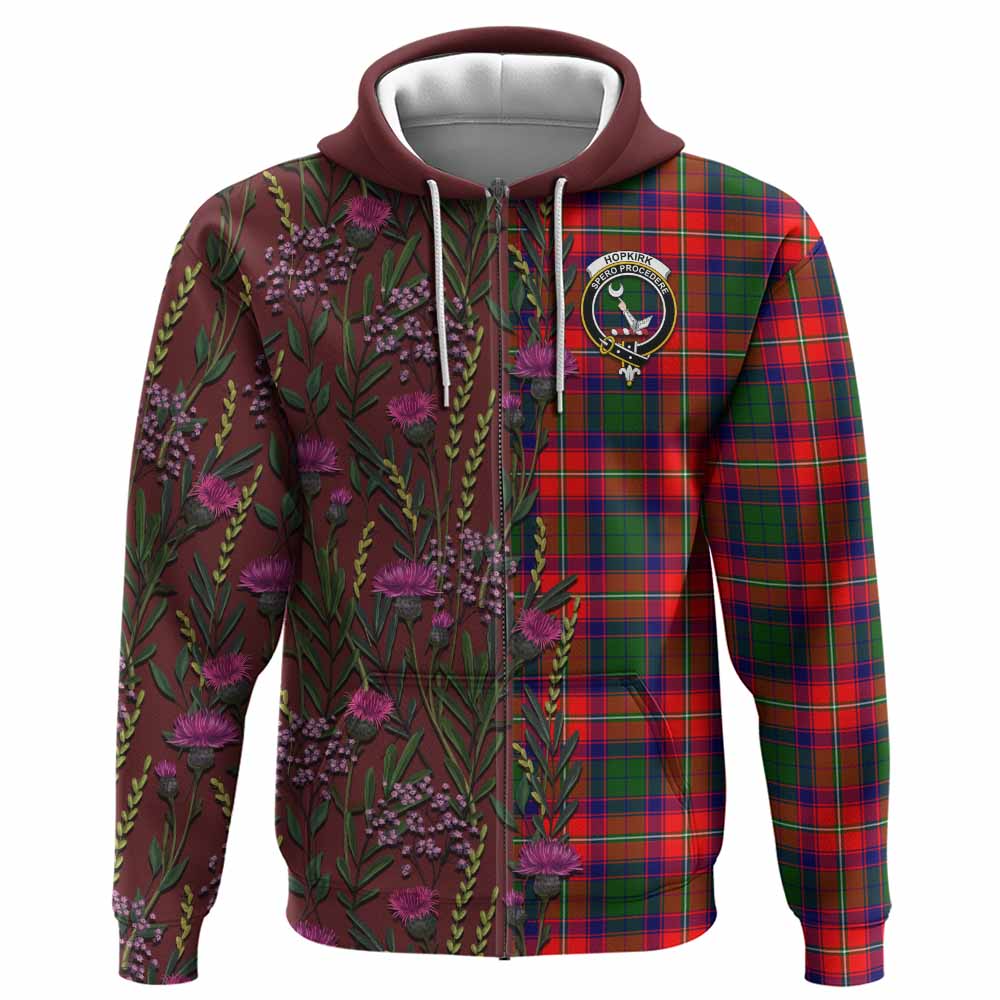 Hopkirk Family Crest Tartan Hoodie Scottish Thistle Flower Pattern Half Style - Tartan Vibes Clothing