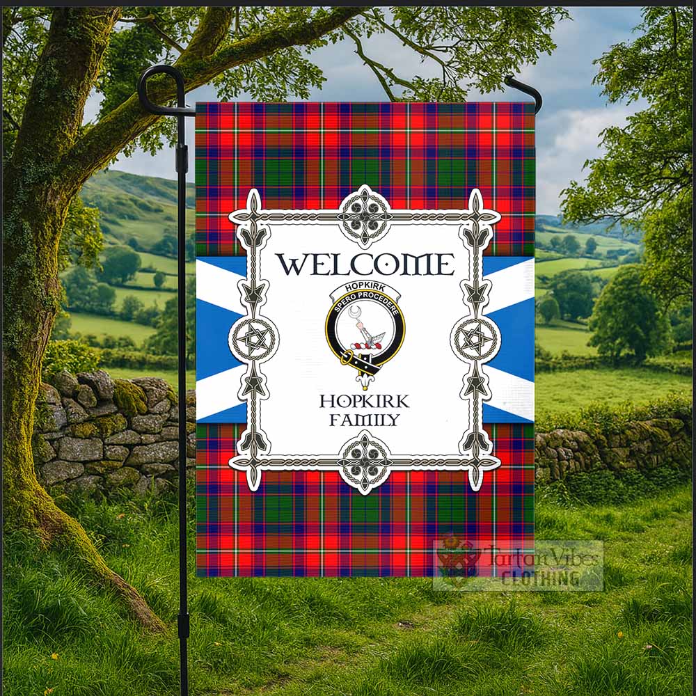 Hopkirk Family Crest Tartan Welcome Garden Flag Saltire Harmony Style - Tartan Vibes Clothing