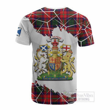 Hopkirk Tartan Cotton T-shirt with Family Crest and Lion Rampant Grunge Style