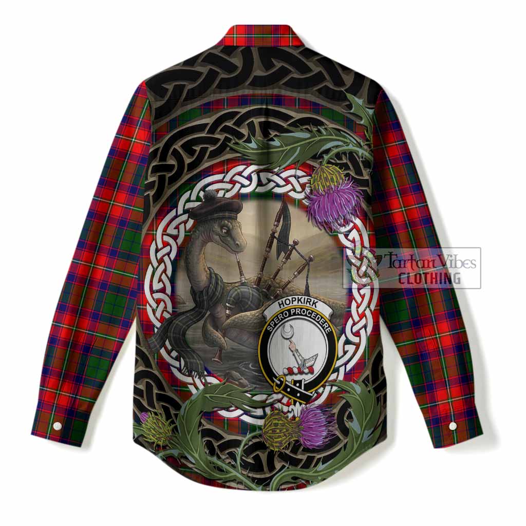 Hopkirk Tartan Crest Bagpipe Nessie Women Casual Shirt Scottish Loch Ness Monster Celtic Thistle
