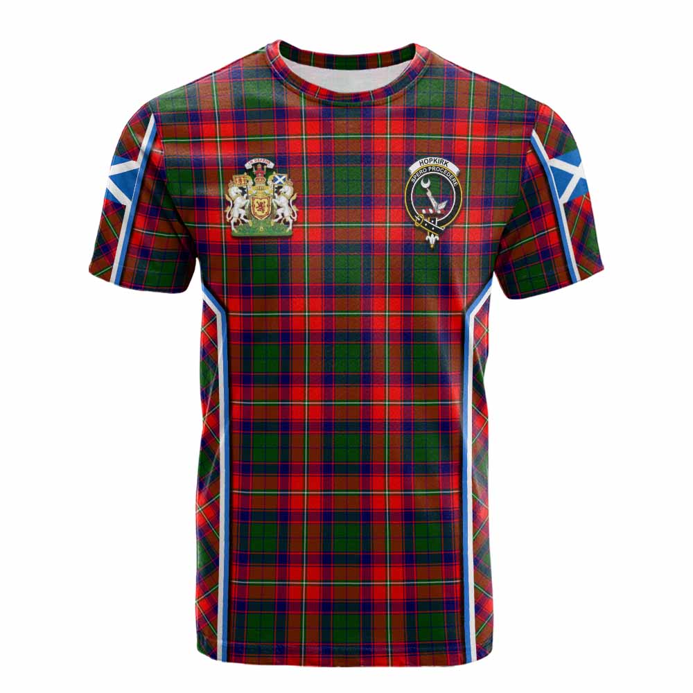 Hopkirk Tartan Crest Cotton T-shirt Scotland Coat of Arm Flag Style - Tartan Vibes Clothing