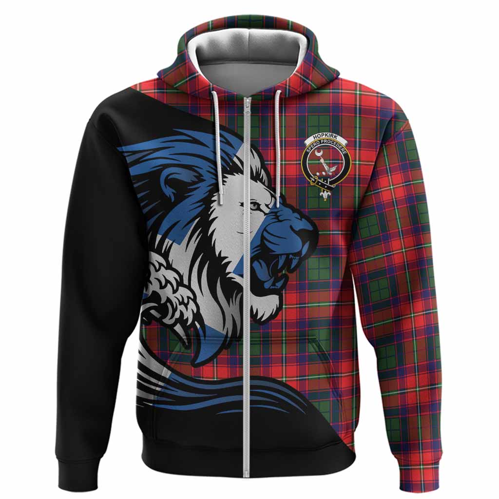 Hopkirk Tartan Crest Hoodie Scottish Golden Lions Wave Flow