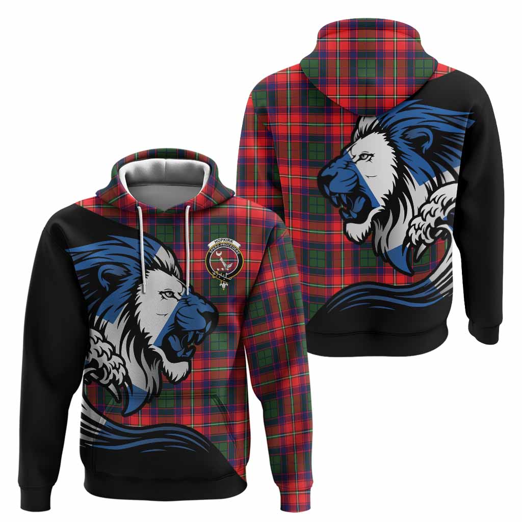 Hopkirk Tartan Crest Hoodie Scottish Golden Lions Wave Flow
