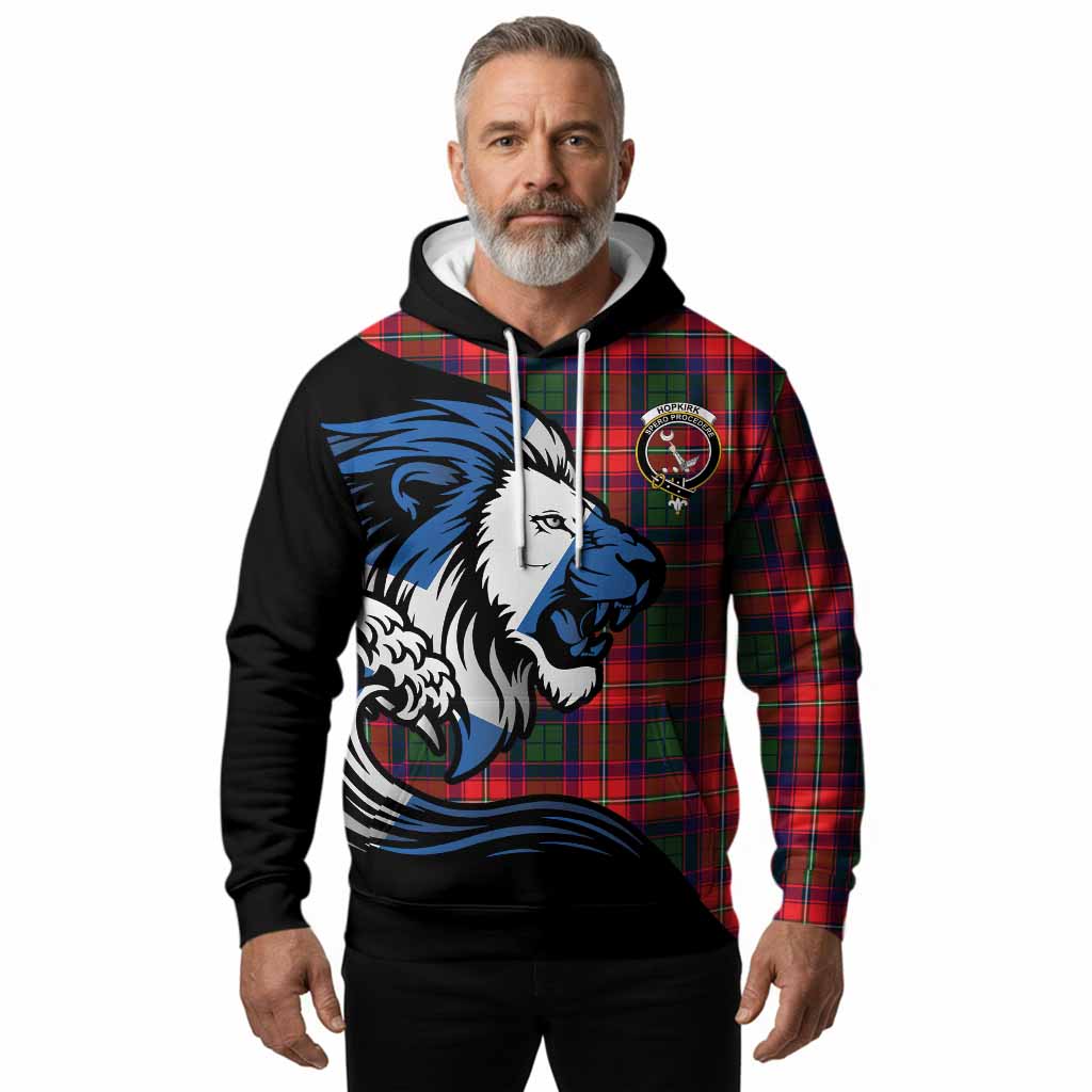 Hopkirk Tartan Crest Hoodie Scottish Golden Lions Wave Flow