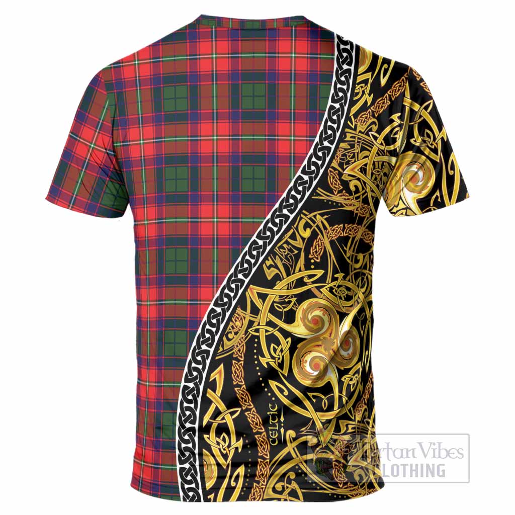 Hopkirk Tartan Crest T-Shirt Celtic Knot and Triple Trickle Spiral Symbols