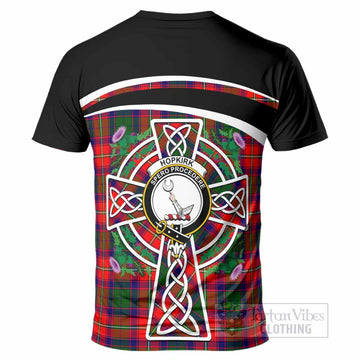 Hopkirk Tartan Crest T-Shirt Scottish Thistle Celtic Cross Alba Gu Brath