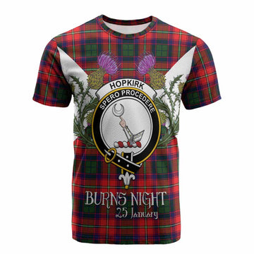 Hopkirk Tartan Family Crest Cotton T-shirt Scottish Burns Night Thistle Floral