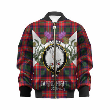 Hopkirk Tartan Family Crest Kid Bomber Jacket Scottish Burns Night Thistle Floral