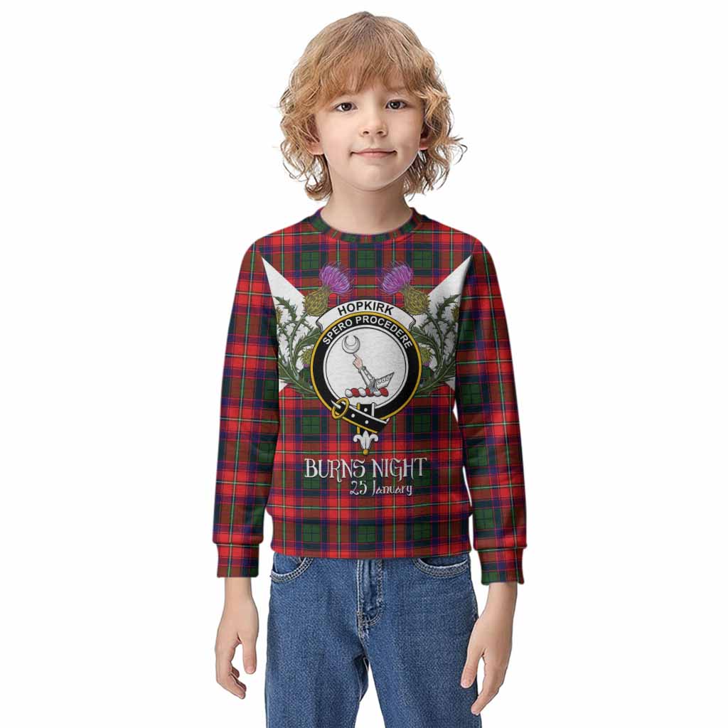 Hopkirk Tartan Family Crest Kid Knitted Sweatshirt Scottish Burns Night Thistle Floral