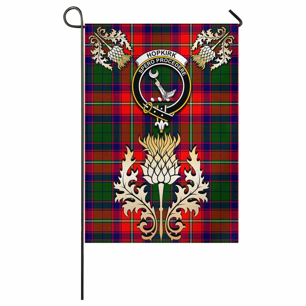 Hopkirk Tartan Garden Flag with Golden Regal Scottish Thistle Emblem - Tartan Vibes Clothing