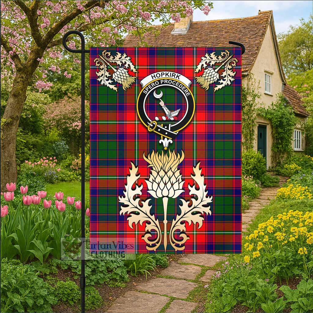 Hopkirk Tartan Garden Flag with Golden Regal Scottish Thistle Emblem - Tartan Vibes Clothing