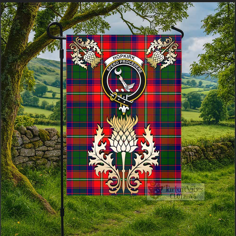 Hopkirk Tartan Garden Flag with Golden Regal Scottish Thistle Emblem - Tartan Vibes Clothing