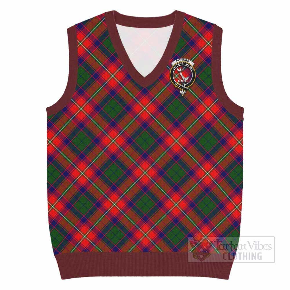 Hopkirk Tartan Knitted V-Neck Vest with Family Crest Cross Style