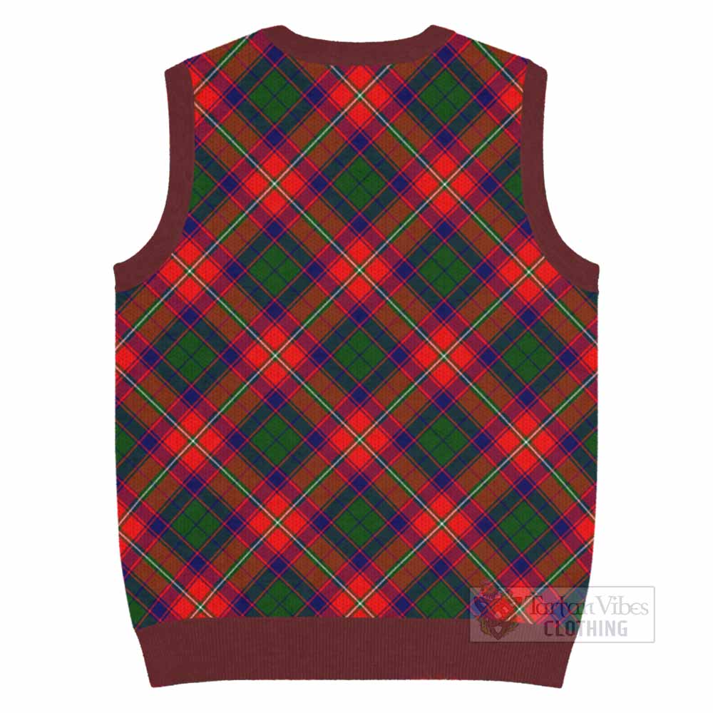 Hopkirk Tartan Knitted V-Neck Vest with Family Crest Cross Style