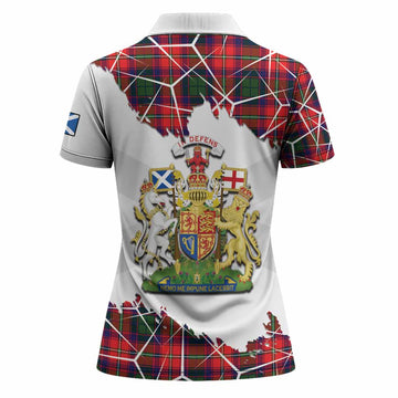 Hopkirk Tartan Women Polo Shirt with Family Crest and Lion Rampant Grunge Style