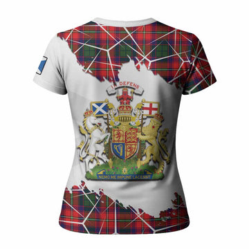 Hopkirk Tartan Women T shirt with Family Crest and Lion Rampant Grunge Style