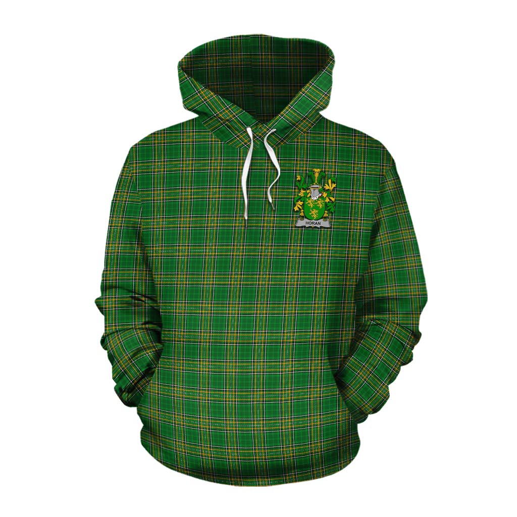 Tartan Vibes Clothing Horan Irish Clan Tartan Cotton Hoodie with Coat of Arms
