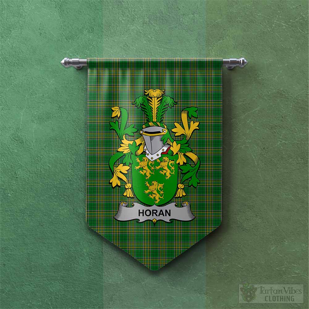 Tartan Vibes Clothing Horan Irish Clan Tartan Gonfalon, Tartan Banner with Coat of Arms