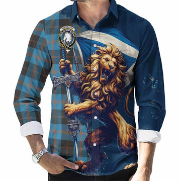 Horsburgh Tartan Family Crest Long Sleeve Button Shirt with Scottish Majestic Lion Men's Shirt S - Tartan Vibes Clothing