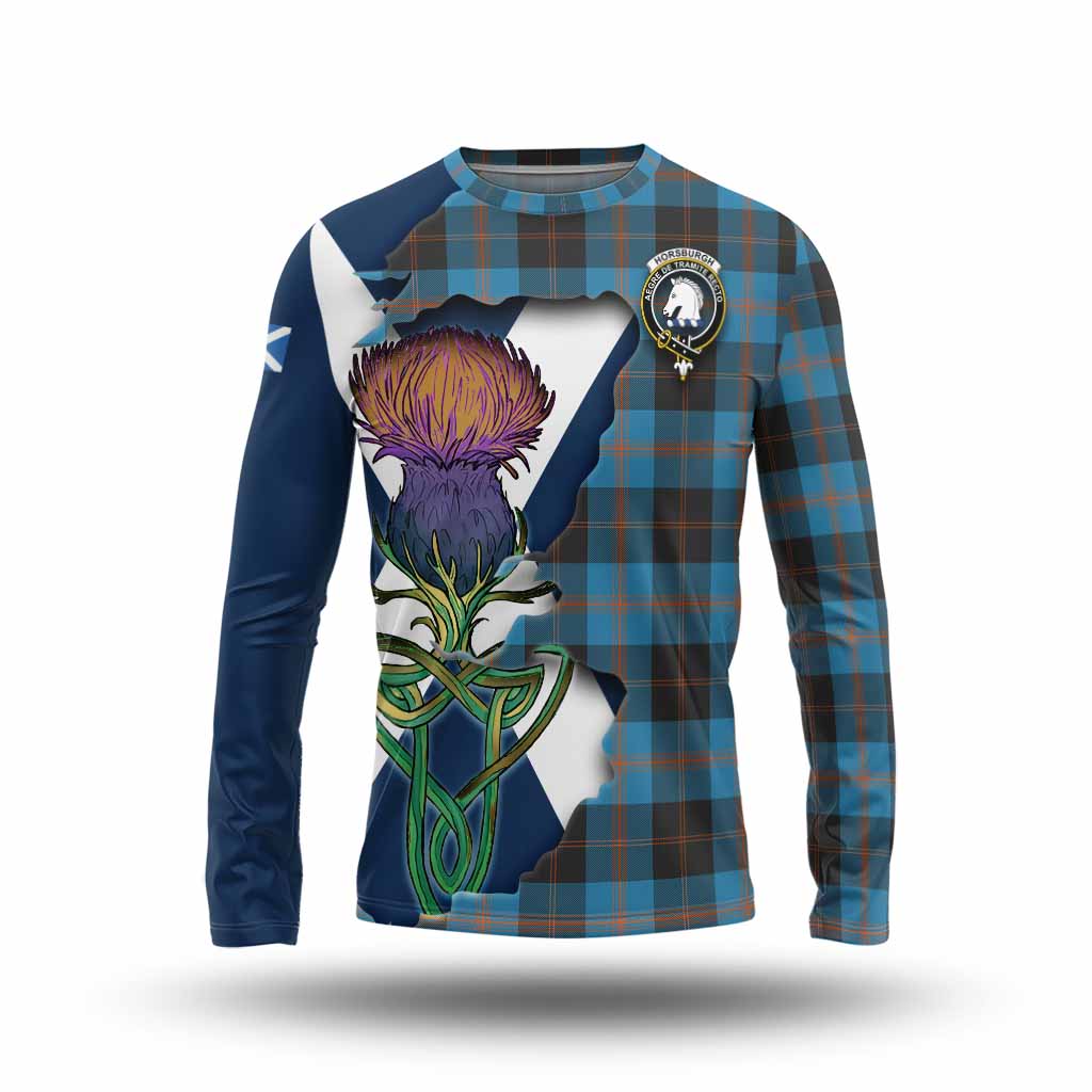 Tartan Vibes Clothing Horsburgh Tartan Family Crest Long Sleeve T-Shirt Scottish Thistle Celtic Inspired
