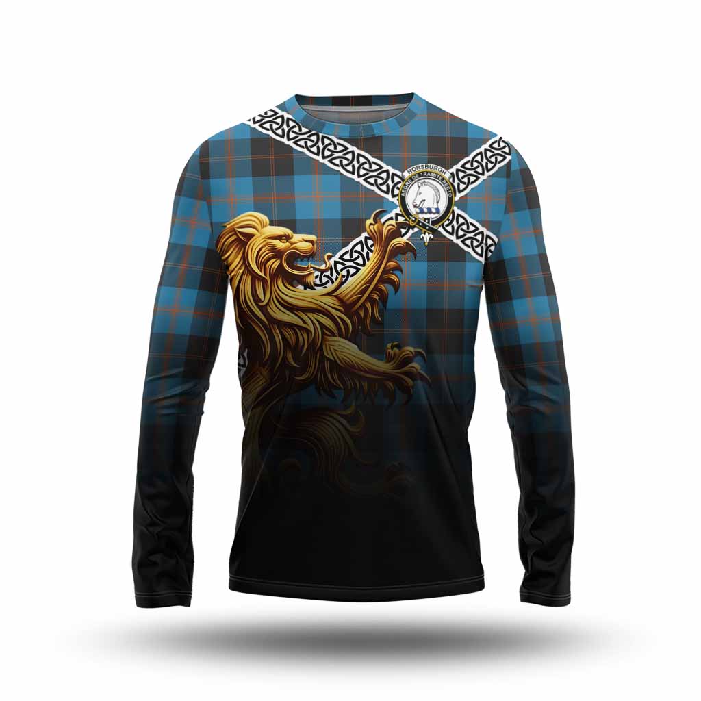 Horsburgh Crest Tartan Long Sleeve T-Shirt with Golden Lion Emblem Celtic Style Unisex - Tartan Vibes Clothing