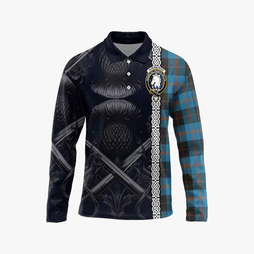 Horsburgh Tartan Long Sleeve Polo Shirt with Family Crest Cross Sword Thistle Celtic Vibes Unisex - Tartan Vibes Clothing