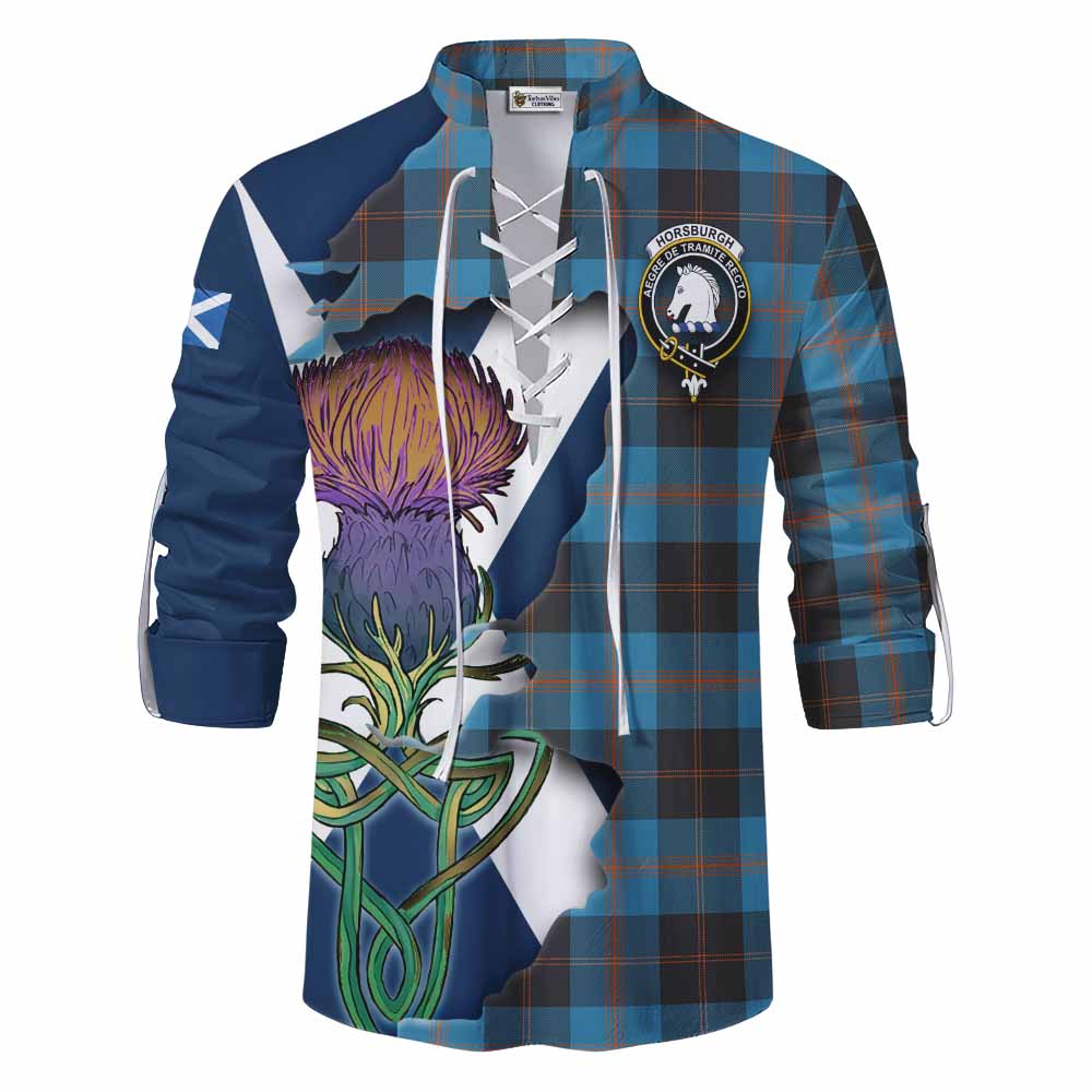 Tartan Vibes Clothing Horsburgh Tartan Family Crest Ghillie Kilt Shirt Scottish Thistle Celtic Inspired
