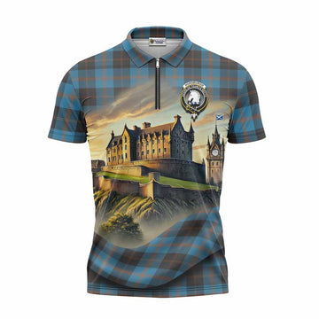 Horsburgh Tartan Family Crest Zipper Polo Shirt with Scottish Ancient Castle Style Unisex - Tartan Vibes Clothing