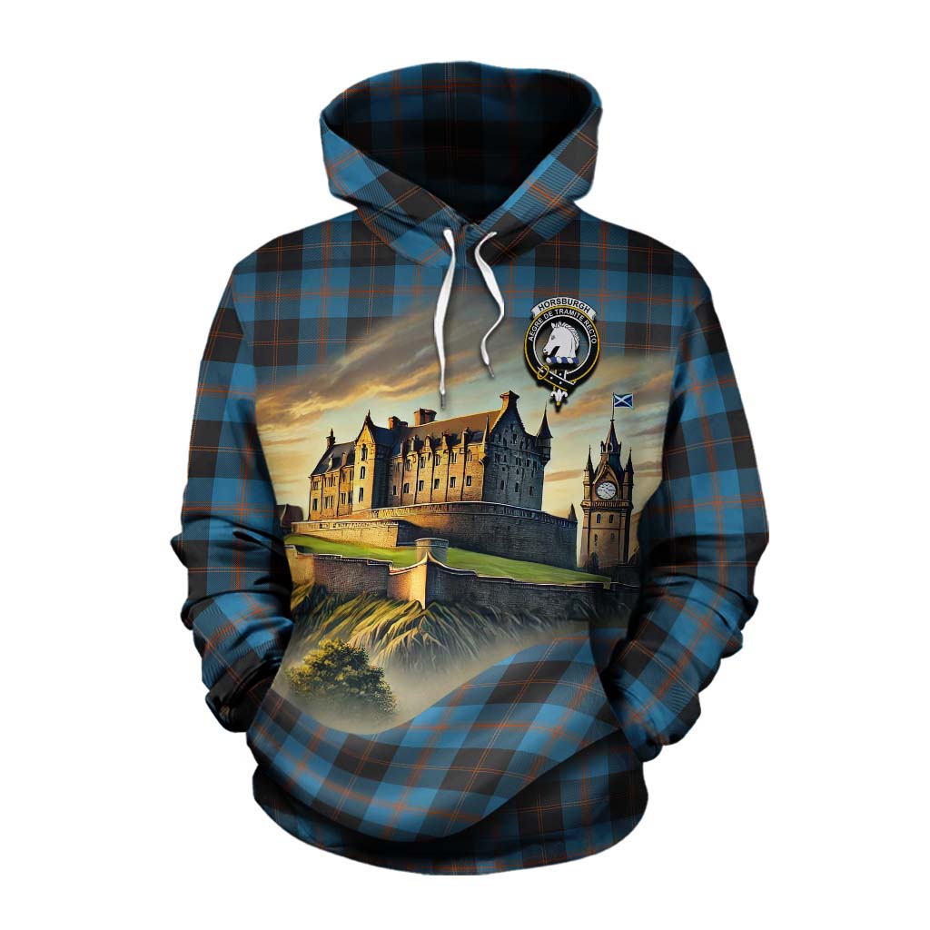 Horsburgh Tartan Family Crest Cotton Hoodie with Scottish Ancient Castle Style Pullover Hoodie XS - Tartan Vibes Clothing